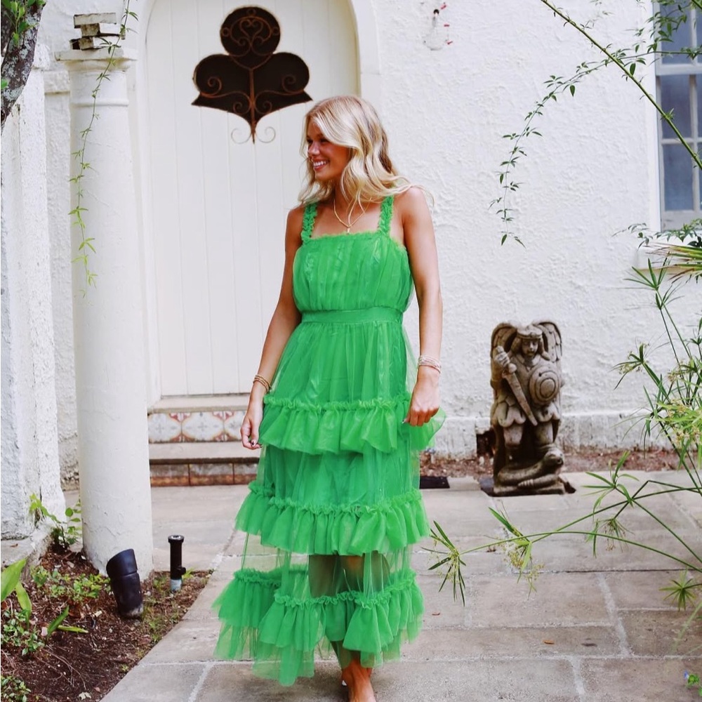 Strut and Bolt Vibrant Green Tiered Maxi Dress, L, NWT